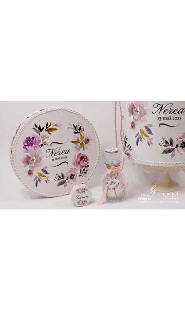Trusou botez cu flori roz si mov Purple Flowers 11